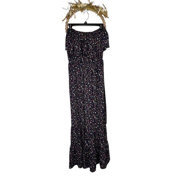 UMGEE USA FLORAL FALL OFF THE SHOULDER Navy jumpsuits Jumper SIZE M - Picture 4 of 9